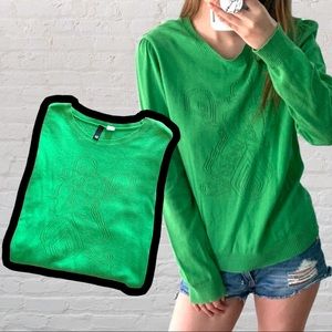 H&M Divided Green Deer Puff Sweater